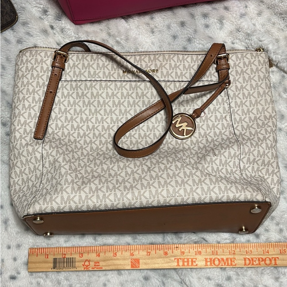 Michael Kors Tan and Cream MK Shoulder Bag